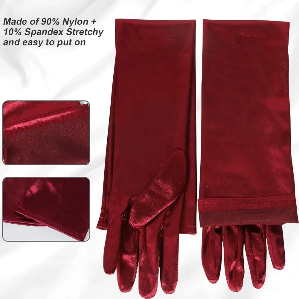 Women's Satin Wine Red Long Gloves Costumes Elbow Length Evening Party Prom